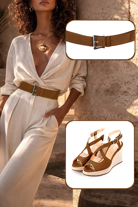 Women's caramel brown elegant cross straps sandals. .  - Top view